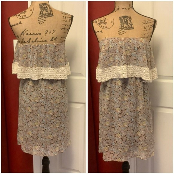 Judith March Crochet trim floral strapless mini dress size small - Picture 1 of 7